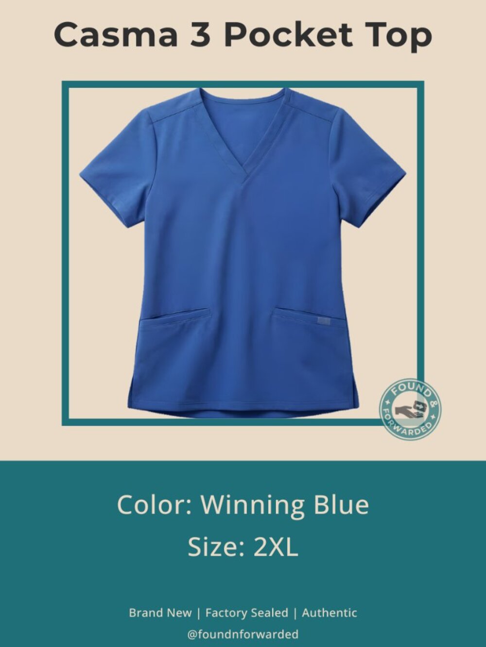 NWT FIGS Casma Three Pocket Scrub Top Winning Blue 2XL
